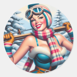 Winter Button-up Girl Runder Aufkleber