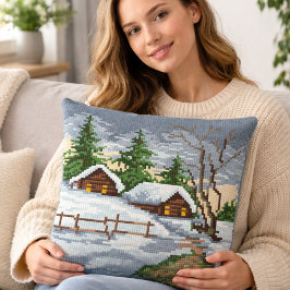 Winter Cabin Kreuzstich Kissenhülle Kissen