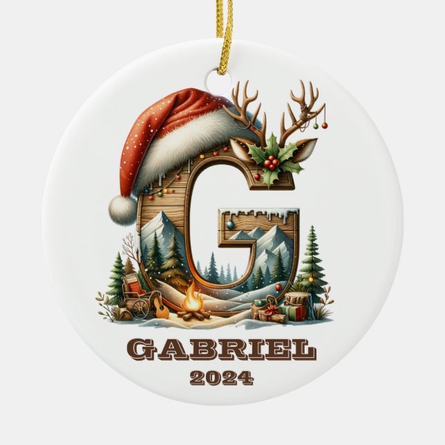 Winter Cabin Letter G mit gemütlicher Bergkulisse Keramik Ornament (Vorne)