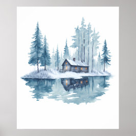 Winter Cabin Retreat Aquarellmalerei Poster