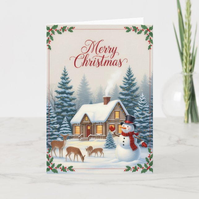 Winter Cabin Serenity Merry Christmas Card Karte (Vorderseite)