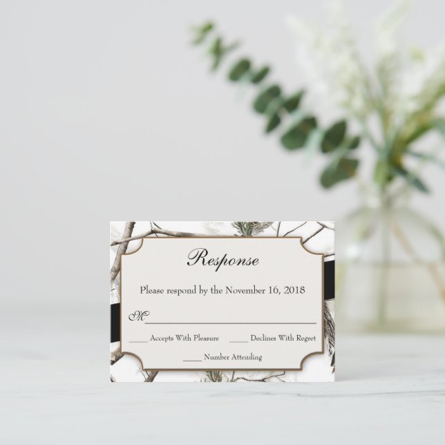 Winter Camouflage Wedding Small RSVP Cards Begleitkarte (Stehend Vorderseite)