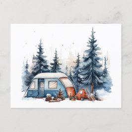 Winter Camping Wasserfarbe Postkarte