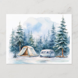 Winter Camping Wasserfarbe Postkarte