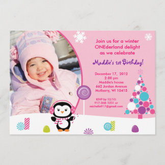 Winter Candy Penguin Einladungen zum Geburtstag