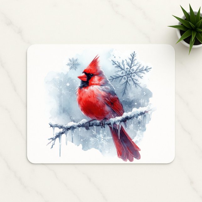 Winter Cardinal with Snowflakes on Icy Branch Mousepad (Von Creator hochgeladen)