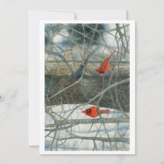 Winter Cardinals Feiertagskarte (Vorderseite)