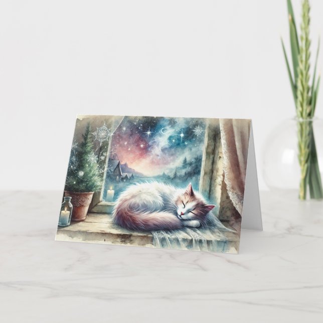 Winter Cat Watercolor Holiday Card Karte (Vorderseite)