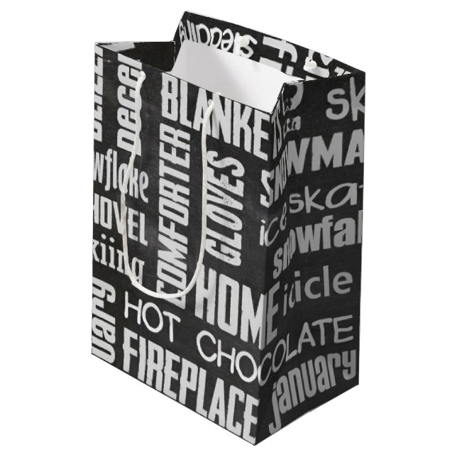 Winter Chalkboard Collage Mittlere Geschenktüte (Rückseite Schrägansicht)