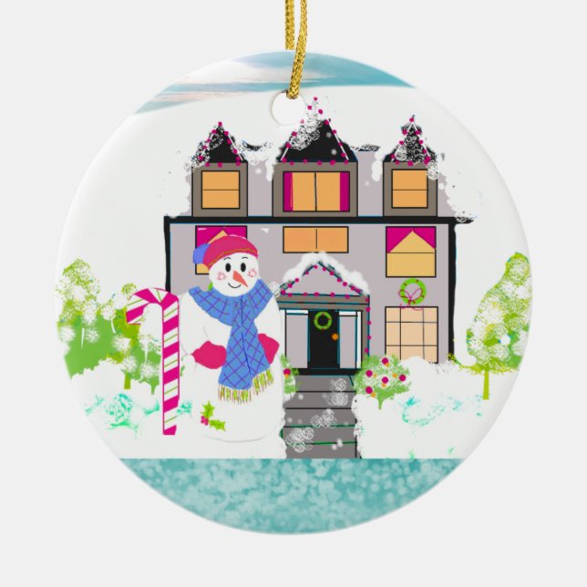 Winter Charm Tudor Style Zuhause Keramik Ornament (Vorne)