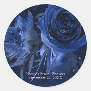 Winter Chic Florale Blaue Rose Feste Hochzeitsguns Runder Aufkleber