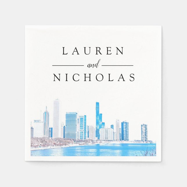 Winter Chicago Skyline Personalisiert Wedding Serviette (Vorderseite)
