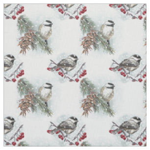 Winter Chickadeas Watercolor Weihnachten Stoff