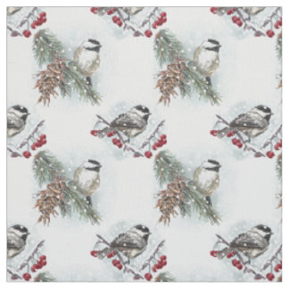 Winter Chickadeas Watercolor Weihnachten Stoff