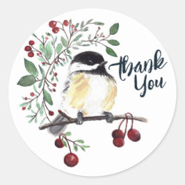Winter Chickadee Bird Art Runder Aufkleber