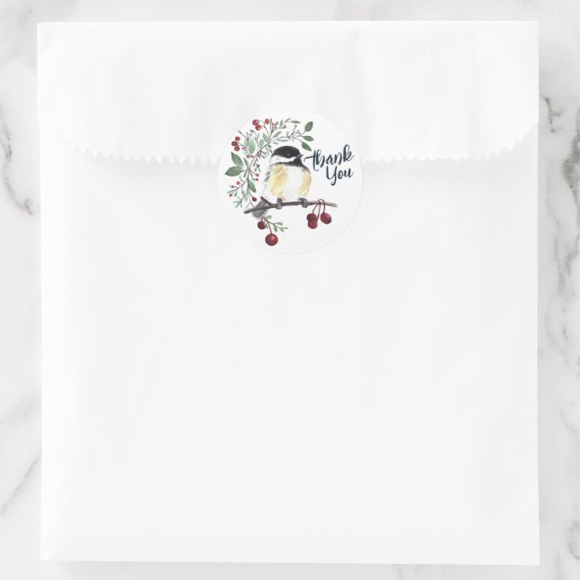 Winter Chickadee Bird Art Runder Aufkleber (Tasche)