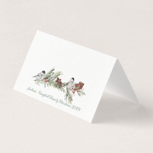 Winter Chickadee Birds Guest Seating Platzkarte Visitenkarten (Vorderseite)