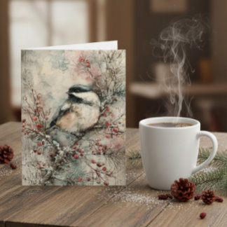 Winter Chickadee Watercolor Christmas Card – Peace Feiertagskarte