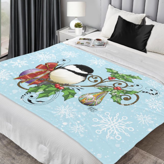 Winter Chickadee Weihnachten Fleecedecke (Von Creator hochgeladen)