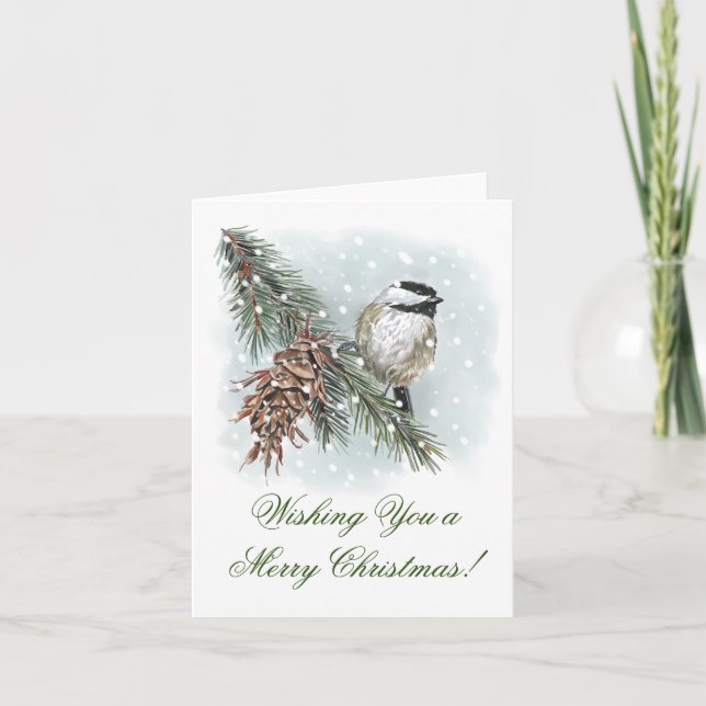 Winter Chickadee Weihnachten Karte (Vorderseite)