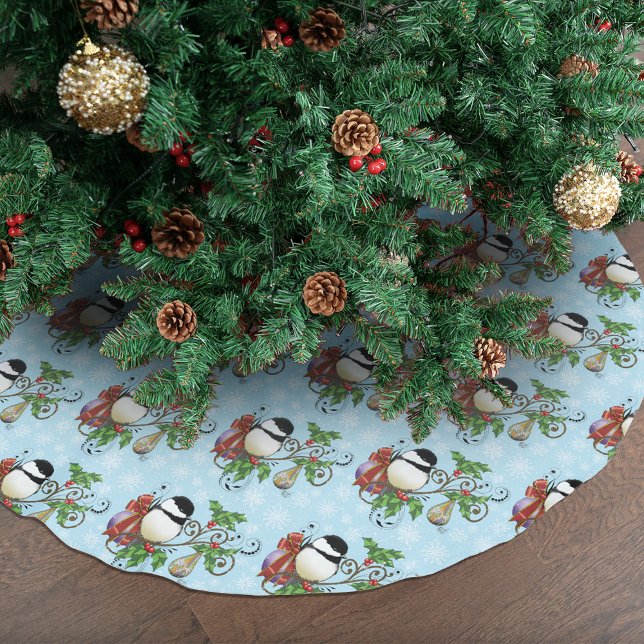 Winter Chickadee Weihnachten Polyester Weihnachtsbaumdecke (Von Creator hochgeladen)