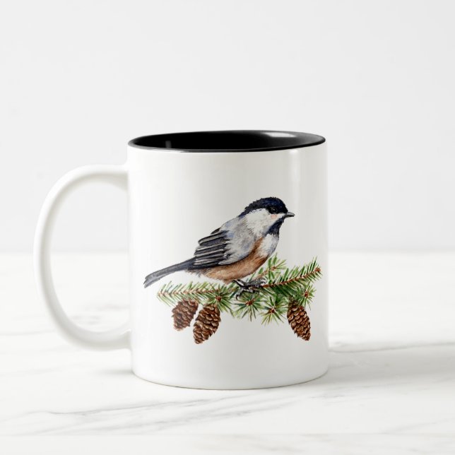 Winter Chickadee Zweifarbige Tasse (Links)