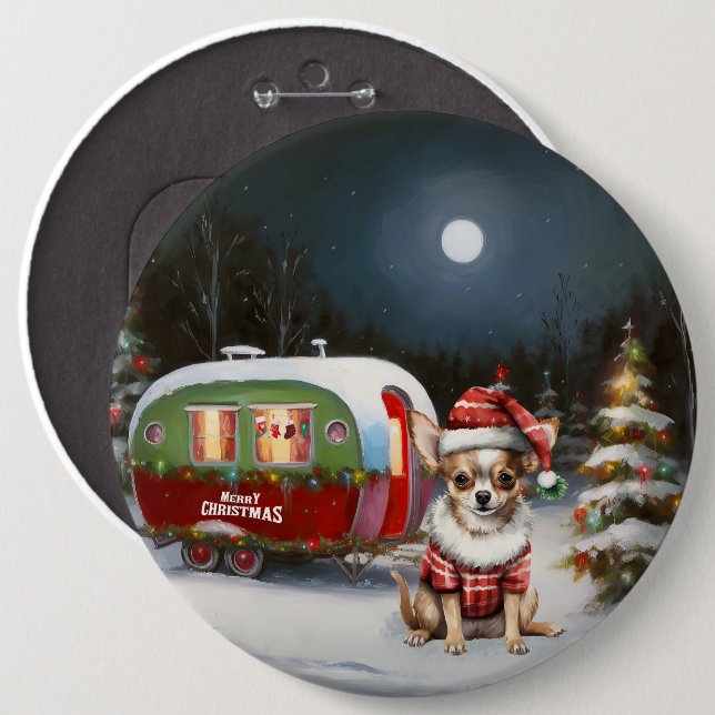 Winter Chihuahua Caravan Weihnachtsabenteuer Button (Vorne & Hinten)