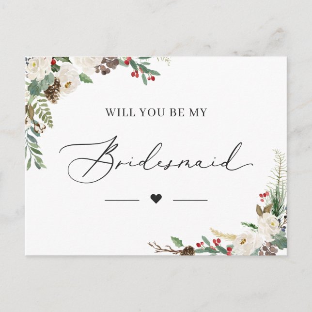 Winter Chill Bloral Be My Bridesmaid Vorschlag Car Postkarte (Vorderseite)