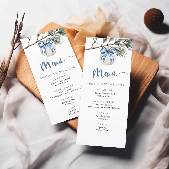 Winter Chinoiserie Bow Brautparty Menü Menükarte (Von Creator hochgeladen)