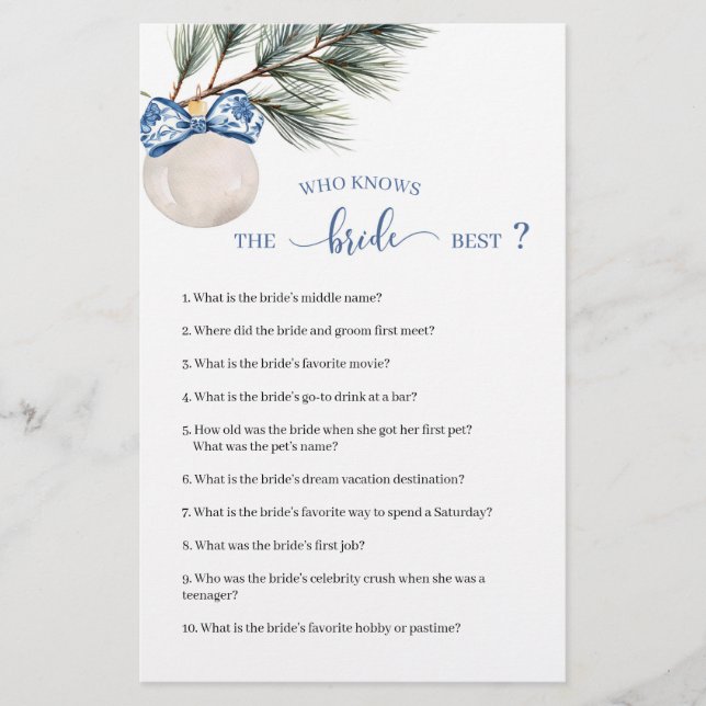 Winter Chinoiserie Bow, der die Braut Best (Vorderseite)