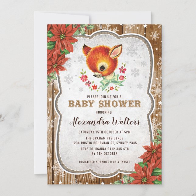 Winter Christmas Baby Dusche Einladung Rentier (Vorderseite)
