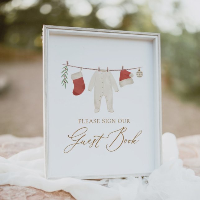 Winter Christmas Baby Shooting Guest Book Sign Poster (Von Creator hochgeladen)