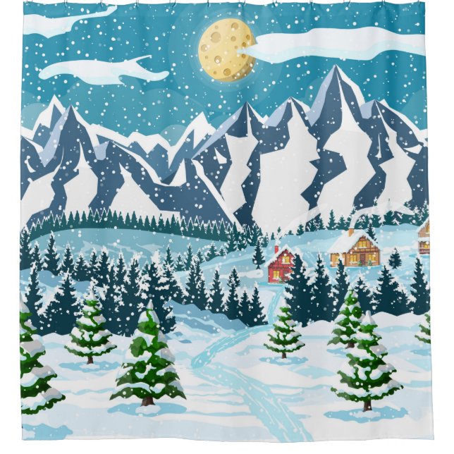 Winter christmas background. Pine tree wood and sn Duschvorhang (Vorderseite)
