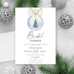Winter Christmas Ball Bow Brautparty Einladung<br><div class="desc">Elegantes Brautparty im Winter. Weihnachtsbaumkugel im Urlaub. Kiefernbaum im Bal mit weißem Bogen. Matching-Elemente verfügbar.</div>