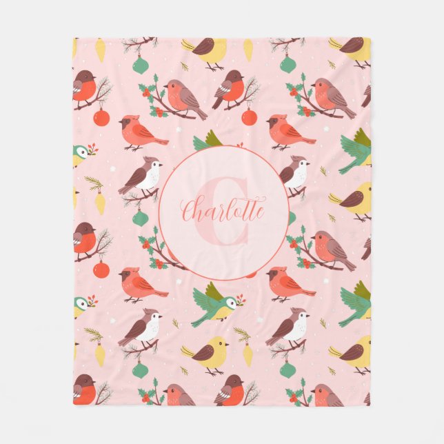 Winter Christmas Birds Personalized Fleecedecke (Vorderseite)