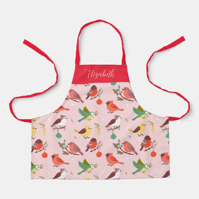 Winter Christmas Birds Personalized Kids Schürze (Vorderseite)