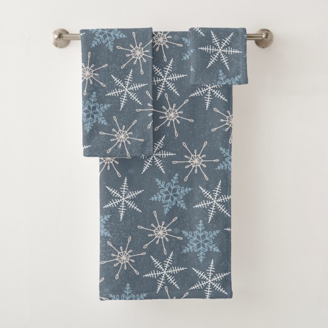 Winter Christmas Blue Snowflakes Pattern Badhandtuch Set (Insitu)