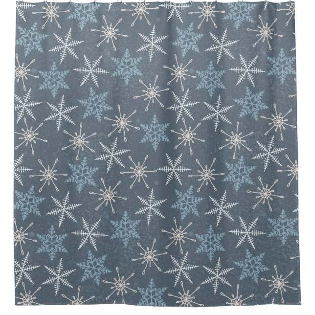 Winter Christmas Blue Snowflakes Pattern Duschvorhang (Vorderseite)