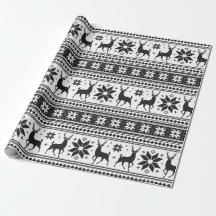 Winter Christmas Deer Black Snowflake Pattern