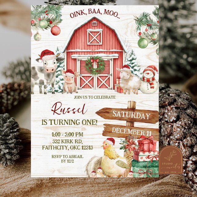 Winter Christmas Farm Animal Birthday Einladung (Von Creator hochgeladen)