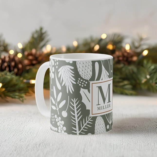 Winter Christmas Folies Familie Monogram Green Kaffeetasse (Von Creator hochgeladen)