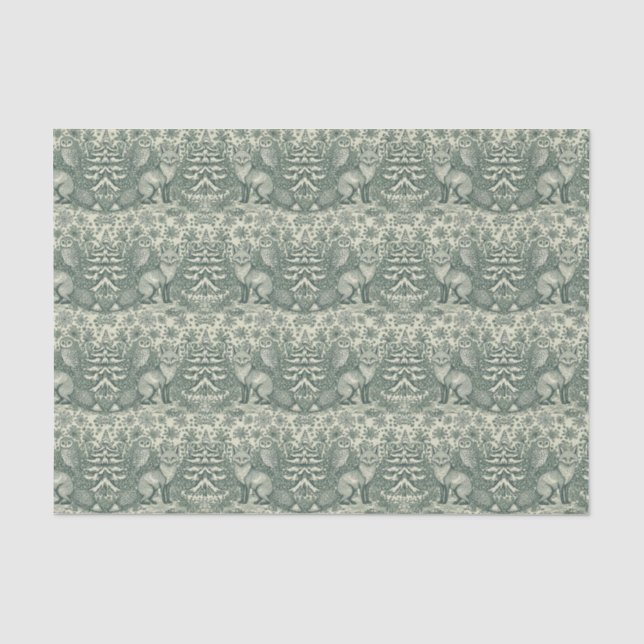 Winter / Christmas Fox & Owl Illustration Pattern Seidenpapier (Vorderseite)