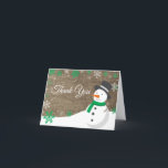 Winter Christmas Green Snowman Burlap Dankeskarte<br><div class="desc">Winter Weihnachten Grüner Schneemann Burlap Danke Karte</div>