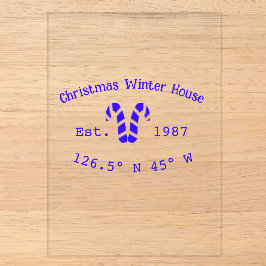 Winter Christmas house blue candy canes est. Year  Acryleinladungen