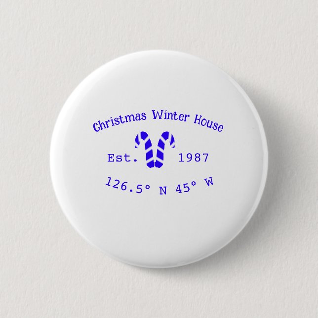 Winter Christmas house blue candy canes est. Year  Button (Vorderseite)