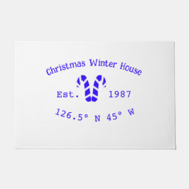 Winter Christmas house blue candy canes est. Year  Fußmatte