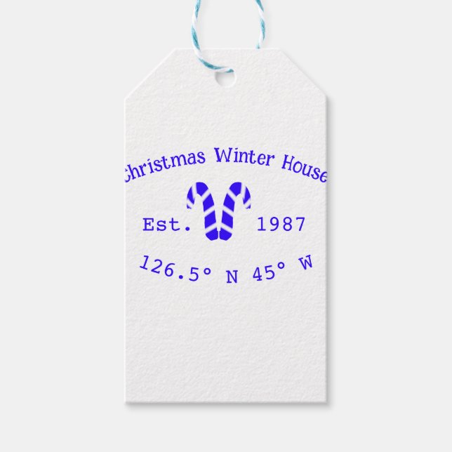 Winter Christmas house blue candy canes est. Year  Geschenkanhänger (Vorderseite)