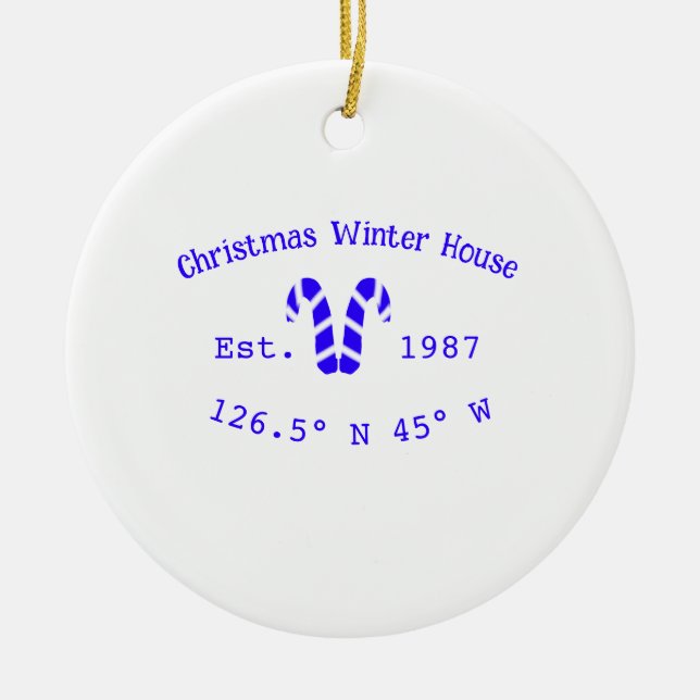 Winter Christmas house blue candy canes est. Year  Keramik Ornament (Vorne)