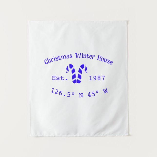 Winter Christmas house blue candy canes est. Year  Wandteppich (Vorderseite)
