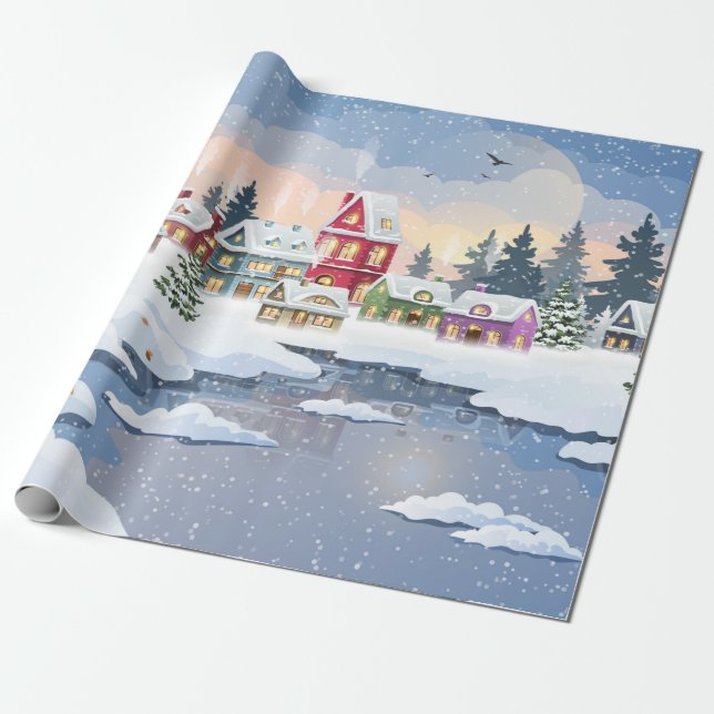 Winter Christmas landscape with snow-covered house Geschenkpapier (Ungerollt)